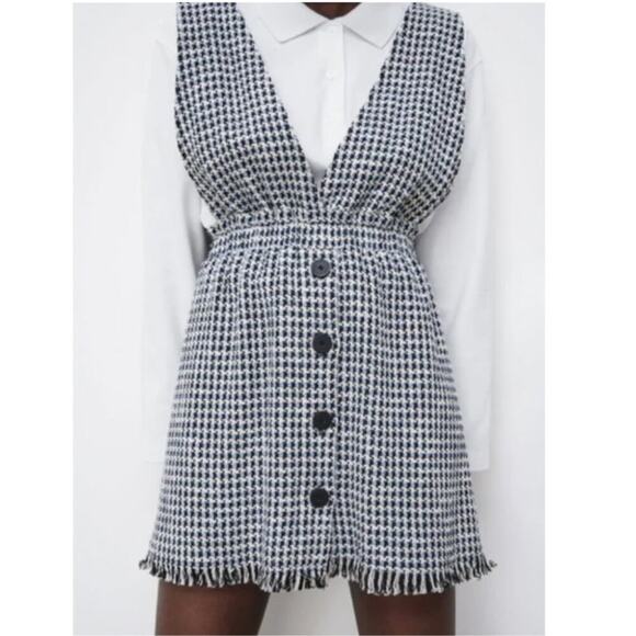 Zara Tweed Houndstooth Pinafore Mini Dress - Picture 2 of 8